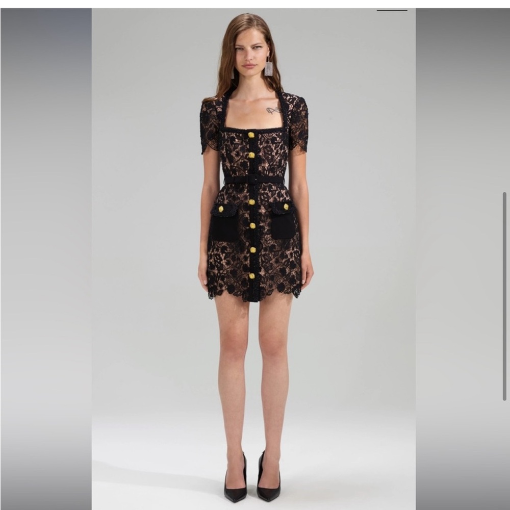 Self-portrait Black Guipure Lace Mini Dress